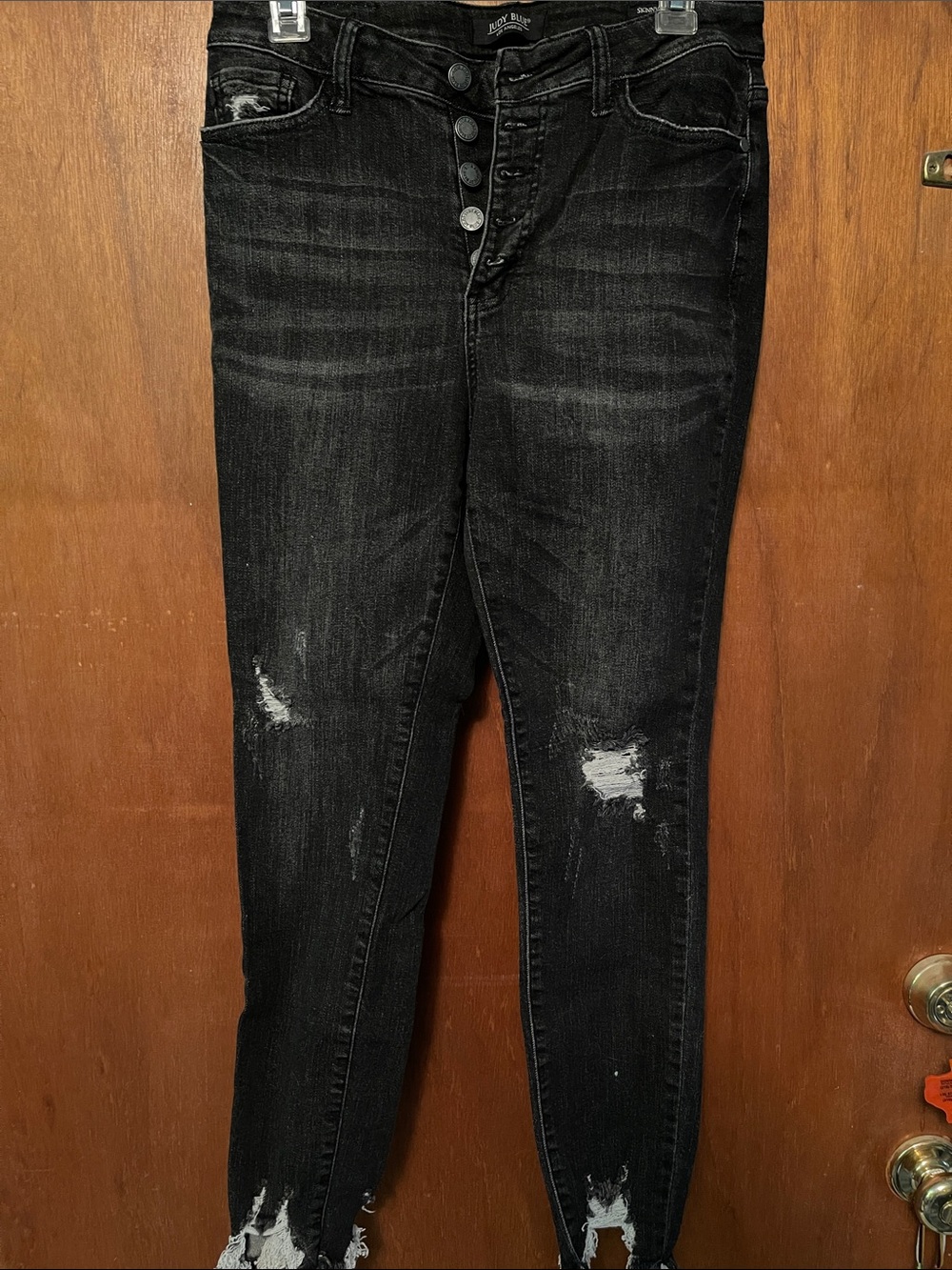 Judy Blue Black Distressed Skinny Jeans with Button Fly